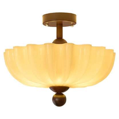 Plafondlamp Geribbeld Glas Houtlook