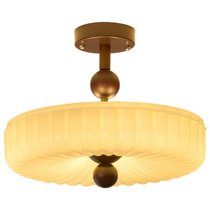 Plafondlamp Geribbeld Glas Houtlook