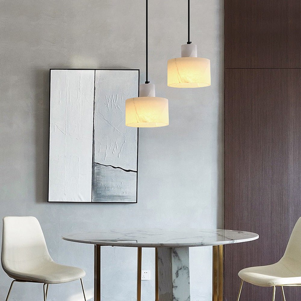 elegante scandinavische hanglamp van wit marmer