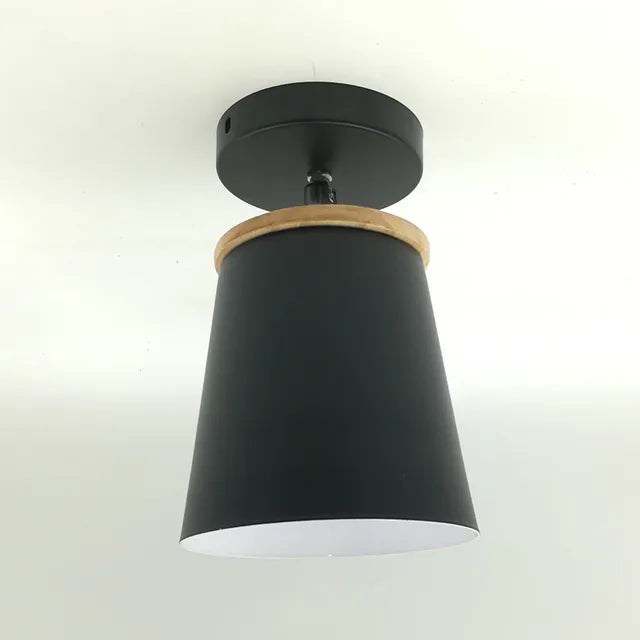 Zijaanzicht van de plafondlamp met ronde ijzeren koepel