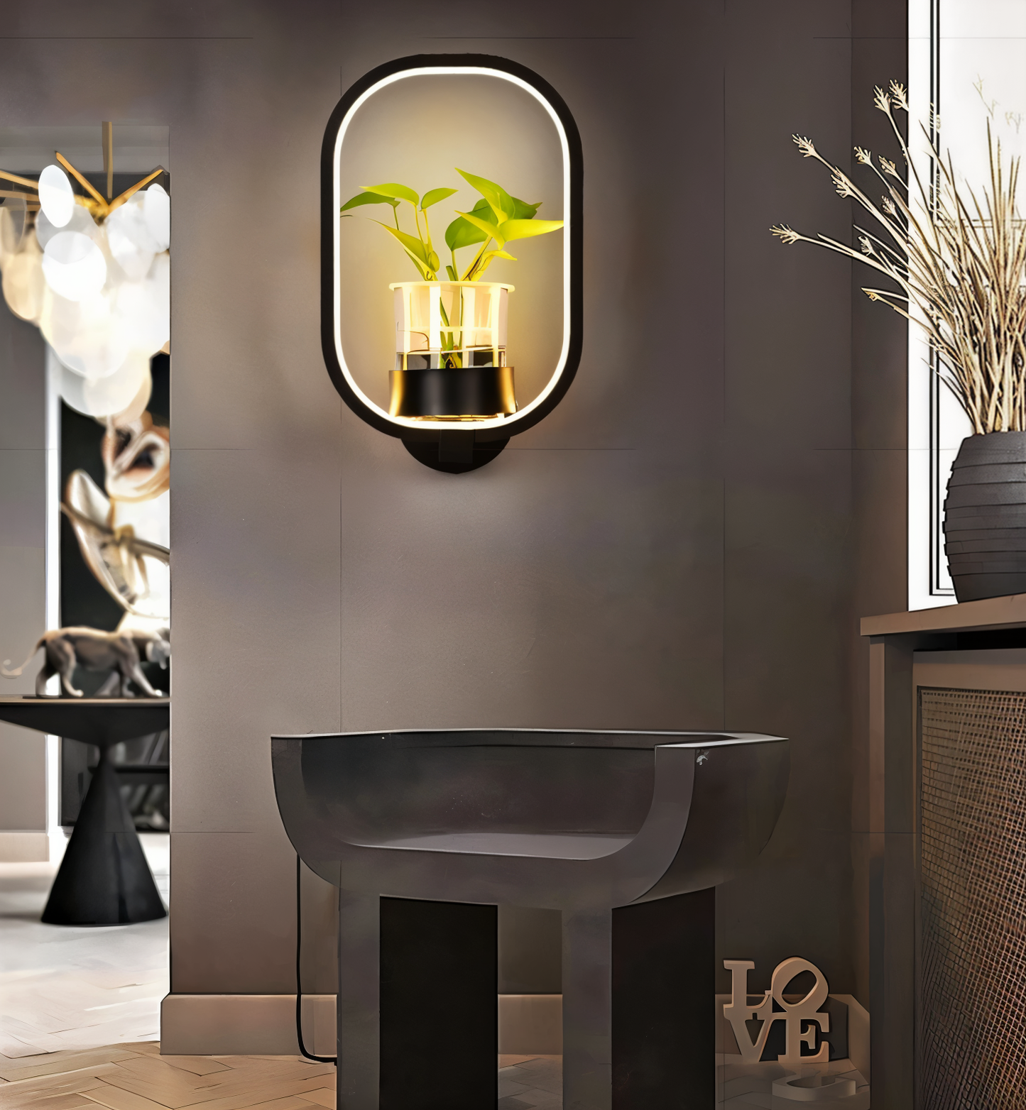 moderne muurverlichting met plantenhouder voor woonkamer of hal