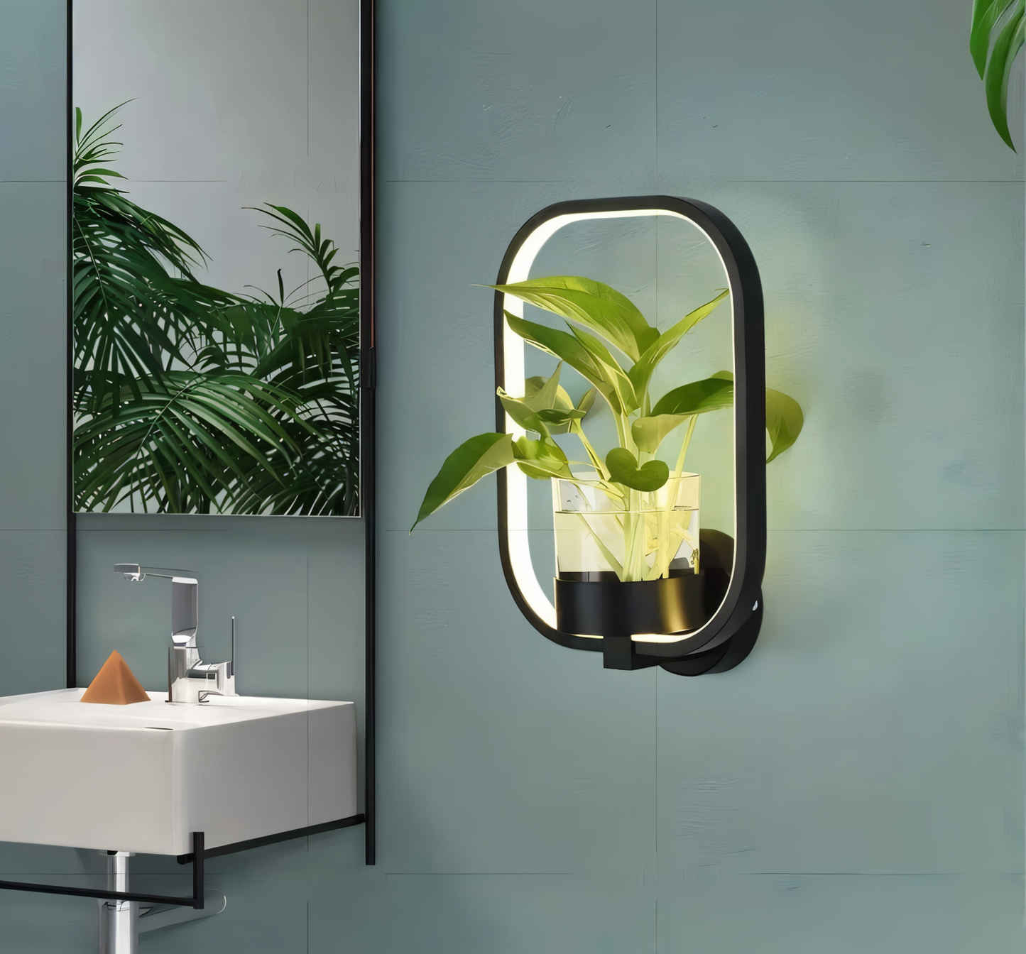 decoratieve wandlamp met ingebouwde plantenhouder in moderne stijl