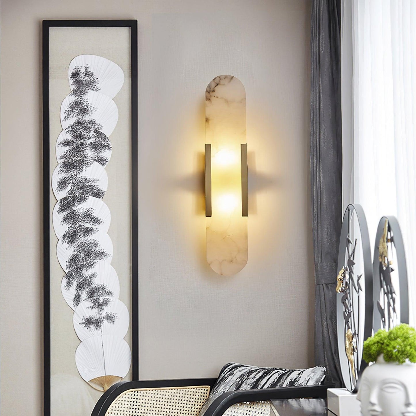 elegante langwerpige albasten wandlamp melange