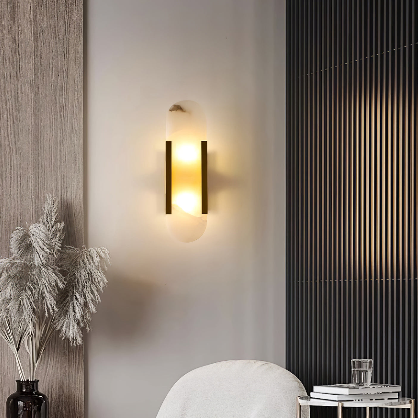 elegante langwerpige albasten wandlamp melange