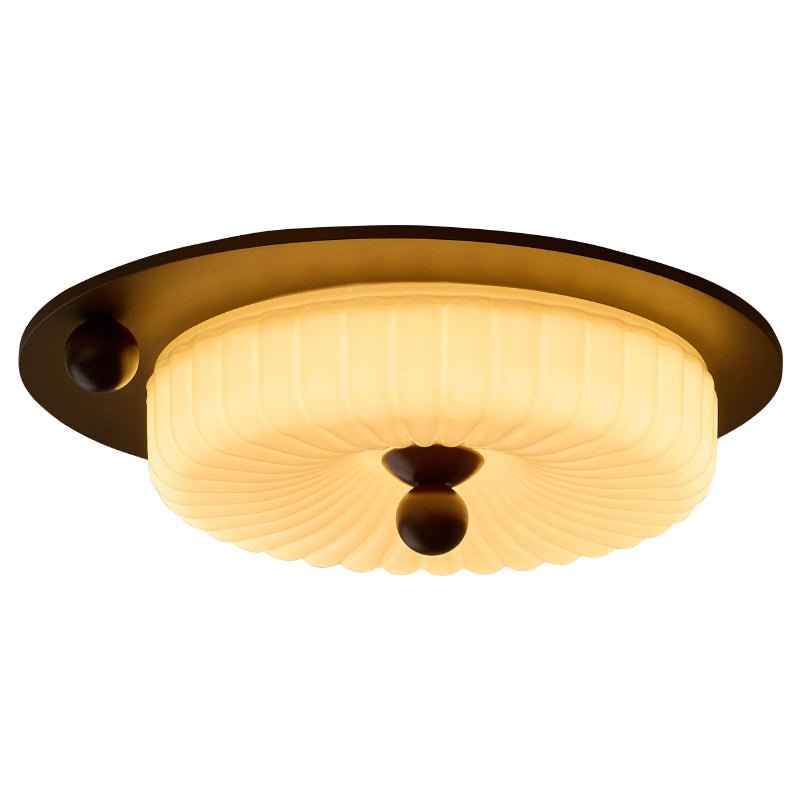 plafondlamp geribbeld glas met houtlook