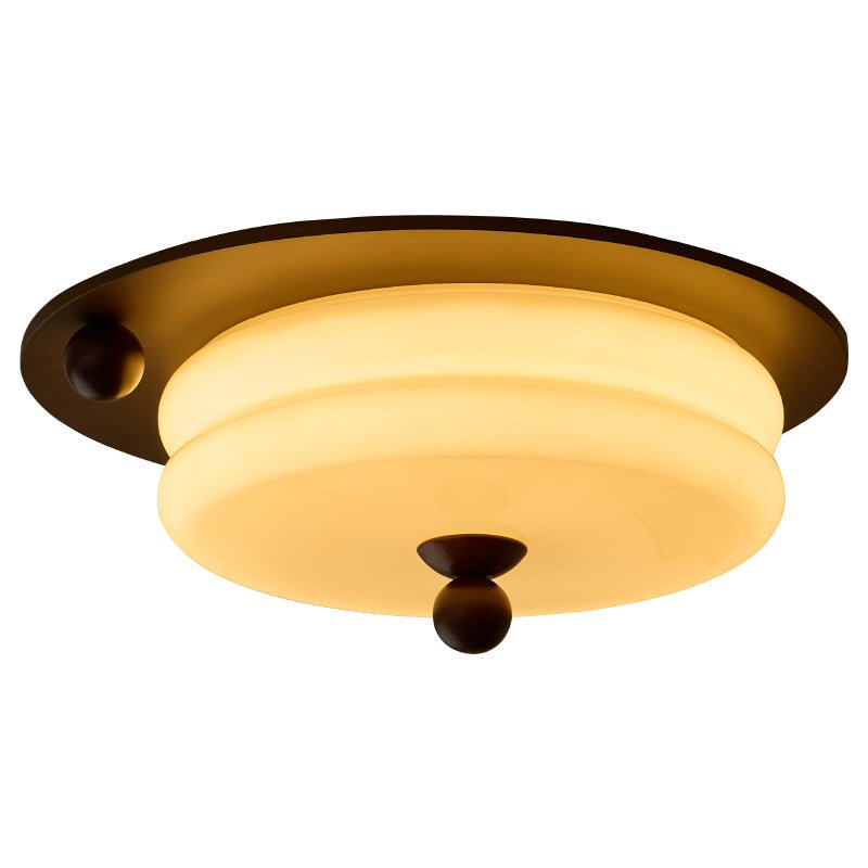 plafondlamp geribbeld glas met houtlook