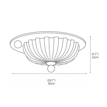 Zijaanzicht van de plafondlamp met geribbeld glas en houtlook