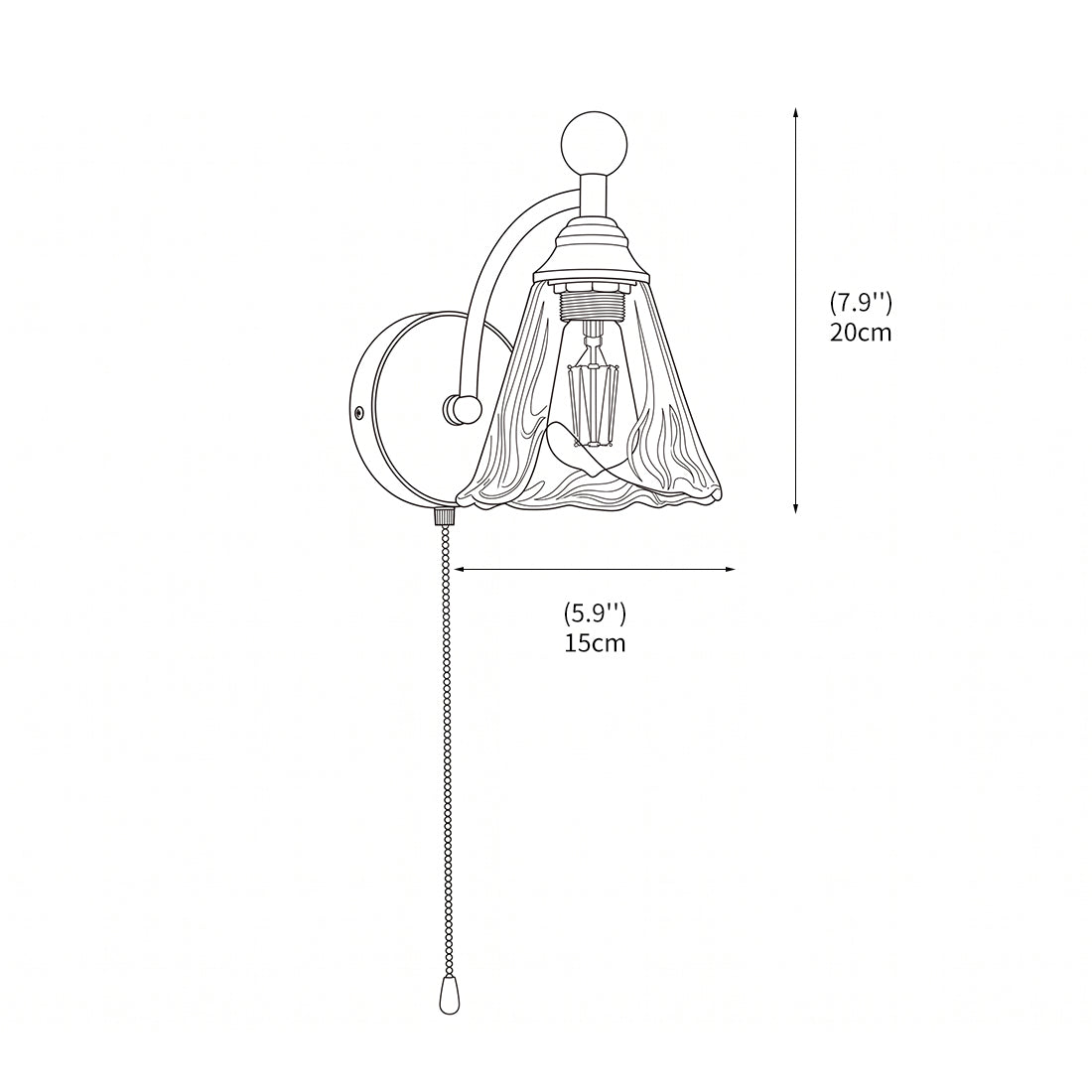 Wandlamp met bloemvormige kap van amberkleurig glas