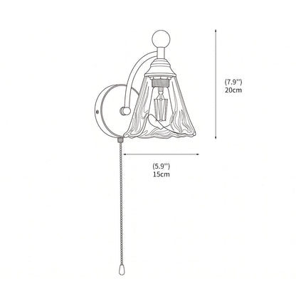 Wandlamp met bloemvormige kap van amberkleurig glas