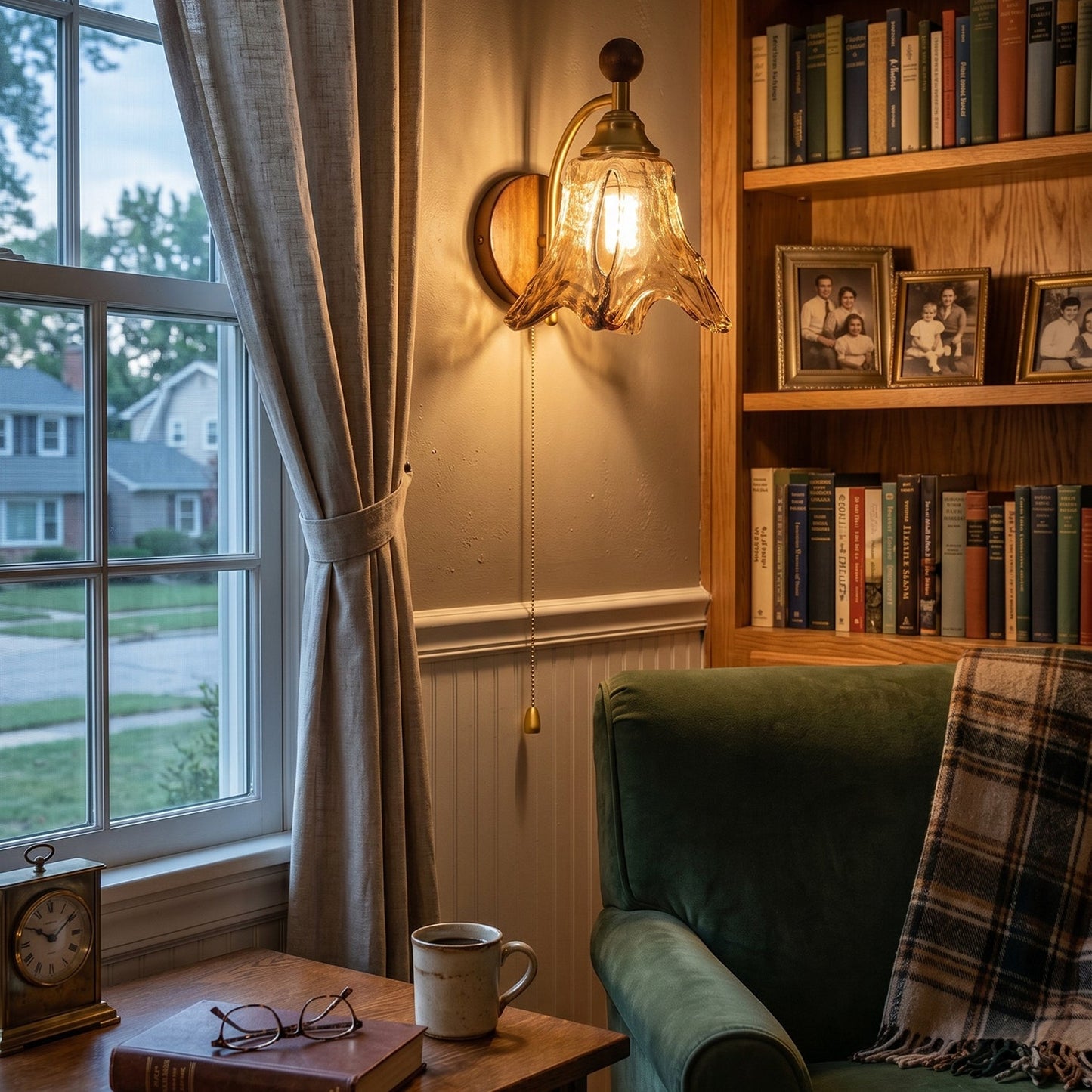 wandlamp in vintage stijl met amberkleurige kap