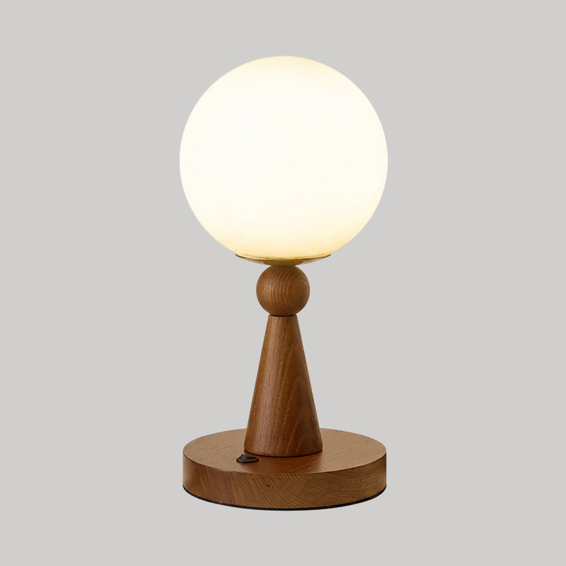 tafellamp hout en glas met bolvormige kap
