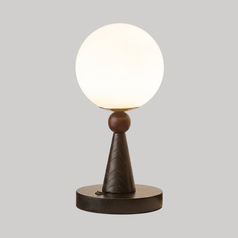 tafellamp hout en glas met bolvormige kap