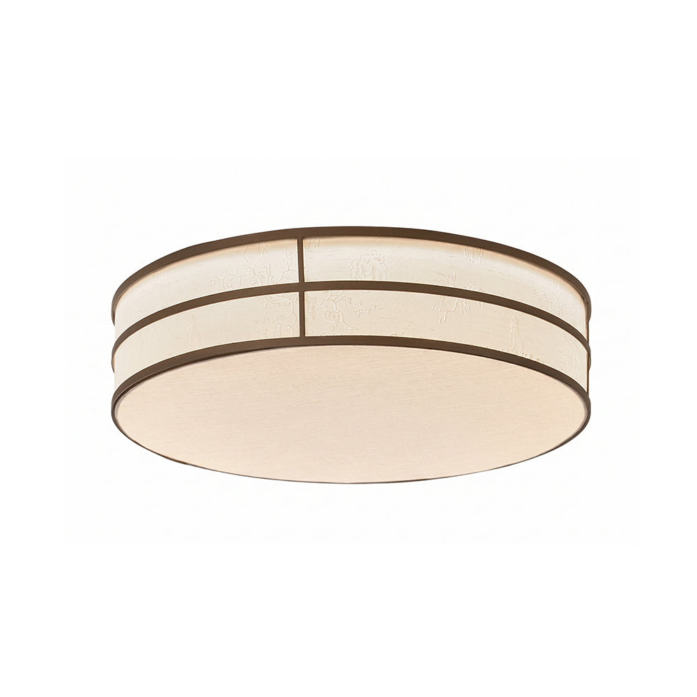 Plafondlamp met stoffen drumkap en ingebouwde led aan het plafond