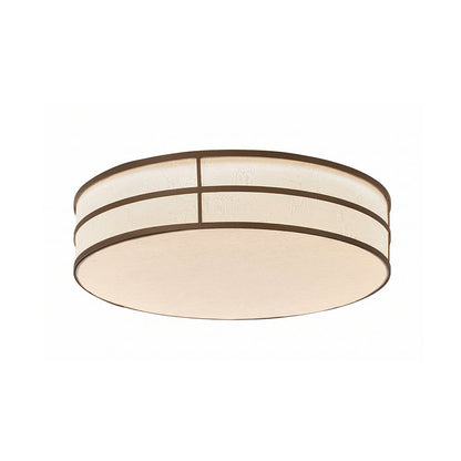 Plafondlamp met stoffen drumkap en ingebouwde led aan het plafond