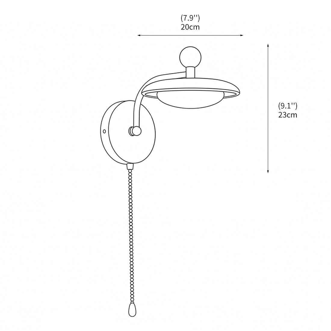 Detail van wandlamp in hout en metaal met geïntegreerde led