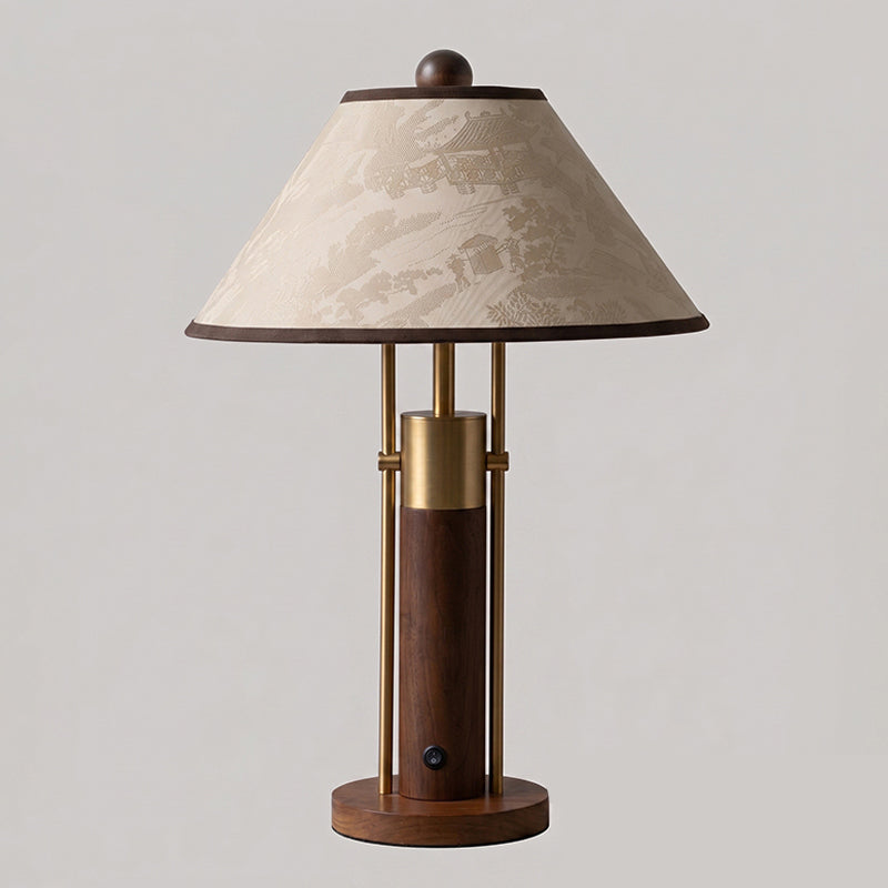 tafellamp hout en stof met empire lampenkap