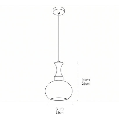 Detail van de hanglamp met houten afwerking en glas