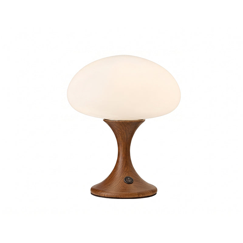 tafellamp hout en glas paddenstoel design