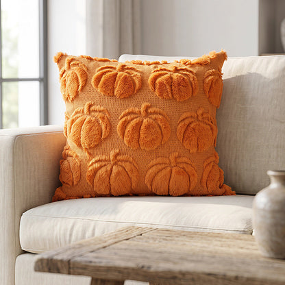 Decoratief pluche kussen met pompoenmotief, frontaal weergegeven
