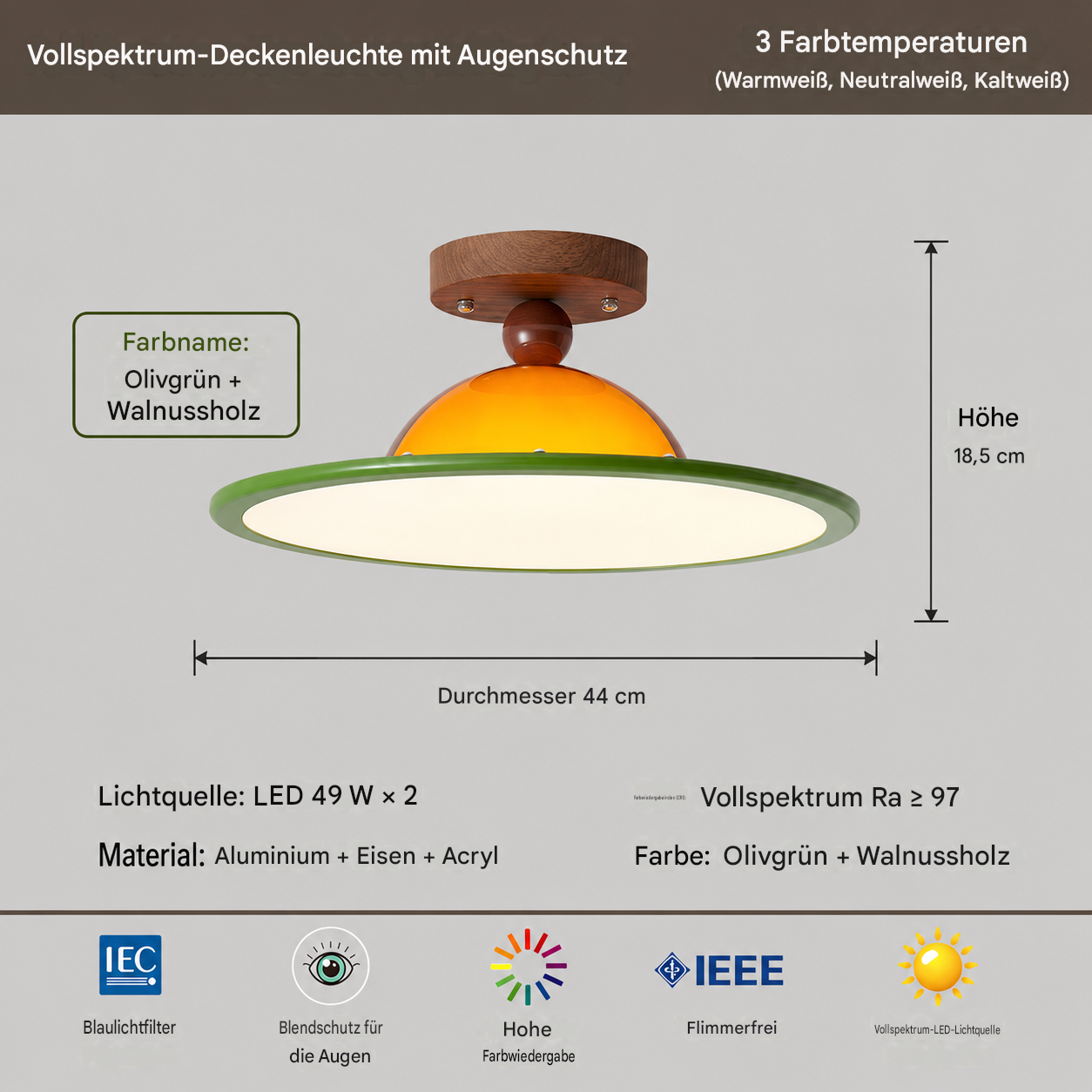 plafondlamp met geïntegreerde led en houten accent