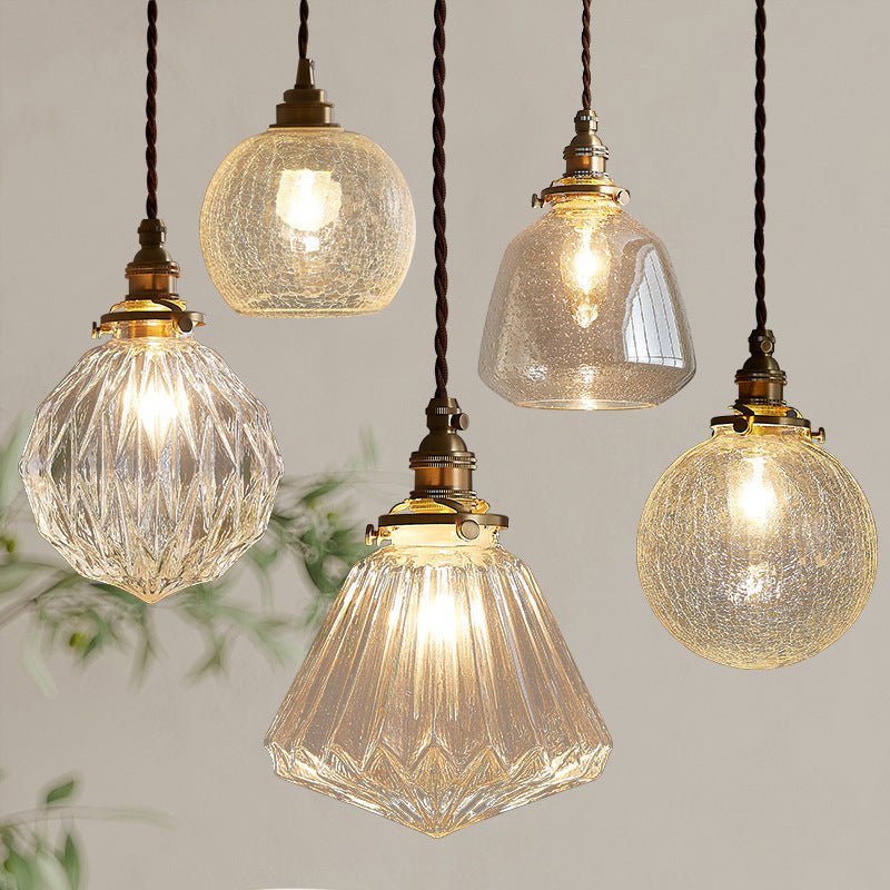 elegante glazen hanglamp met sprankelende kristallen