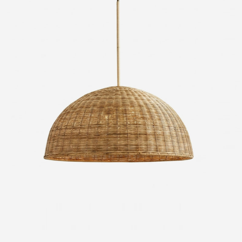 rotan hanglamp met halfronde kap in natuurlijke kleur