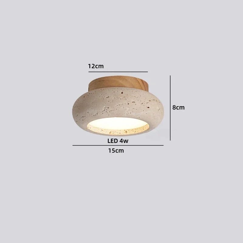 plafondlamp travertin met hout en led