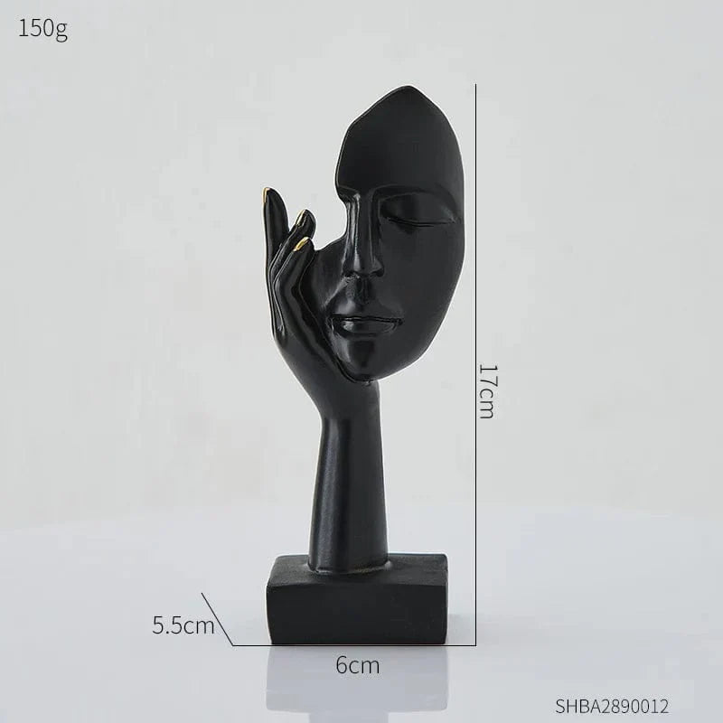 Moderne resin sculptuur met abstract gezicht als decoratief accent