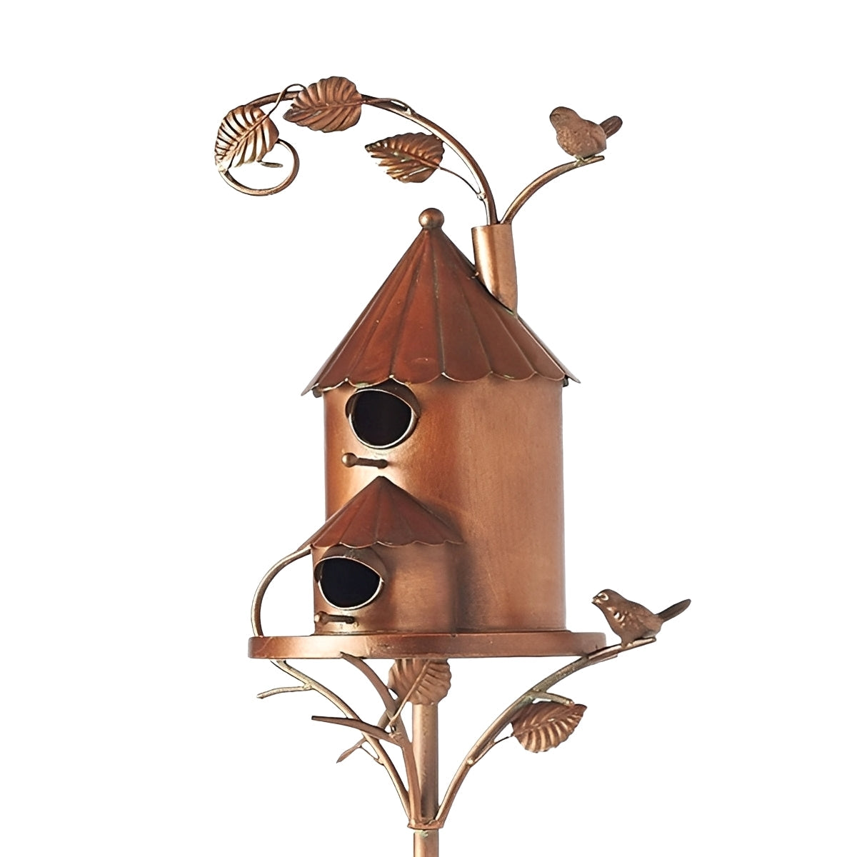 Metalen tuinprikker met vogelhuis decoratie voor border