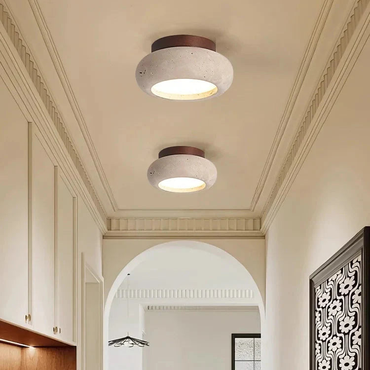 stijlvolle led plafondlamp met natuursteen en hout