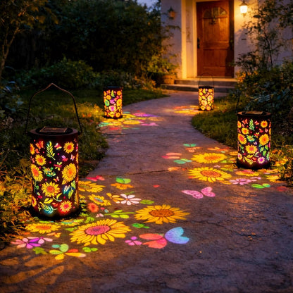 Solar Tuinlantaarn Metaal Met Bloemenprojectie