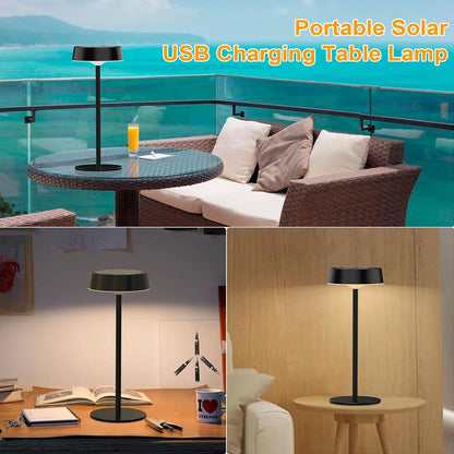 Draagbare solarlamp opgeladen via zonnepaneel en USB