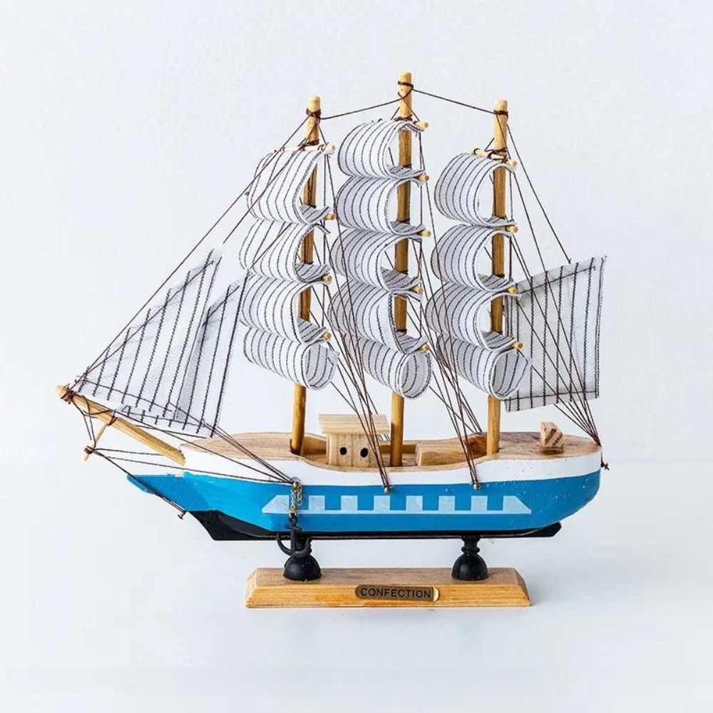 Houten scheepsmodel lamp met verlichte zeilen voor woondecoratie