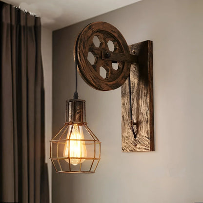 Detail van de industriële wandlamp met glas en LED-licht