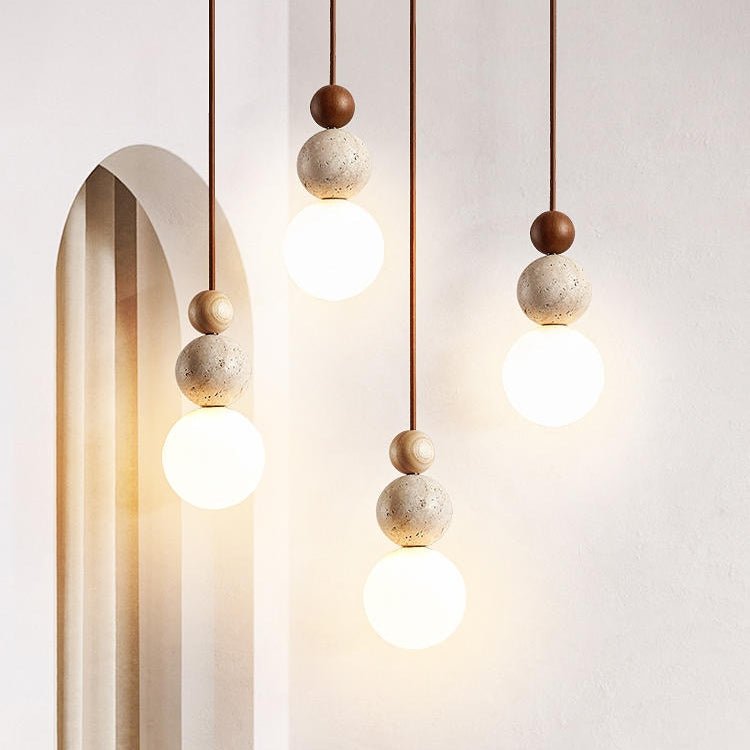 elegante moderne travertin hanglamp met een strakke en eenvoudige uitstraling