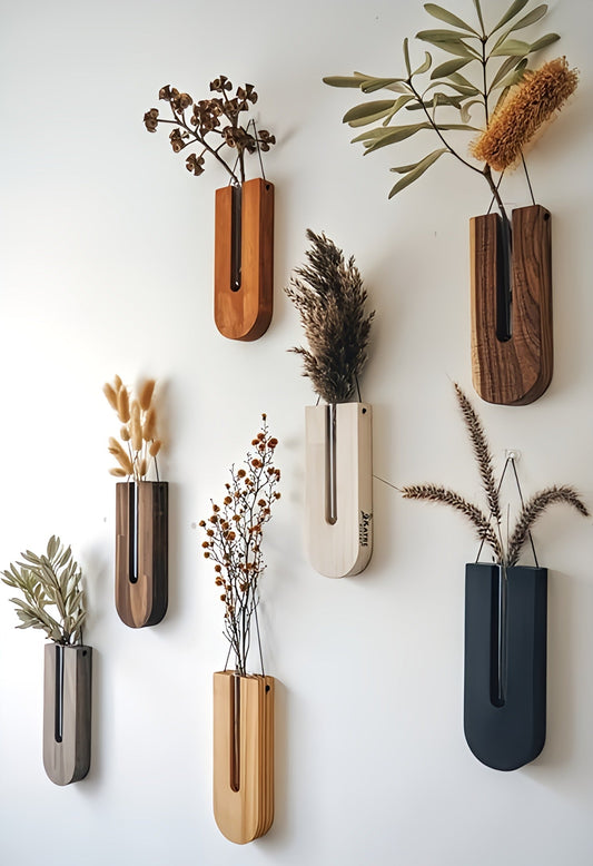 Houten Wandplantenhouder Set Rustieke Pot Ophanghaken