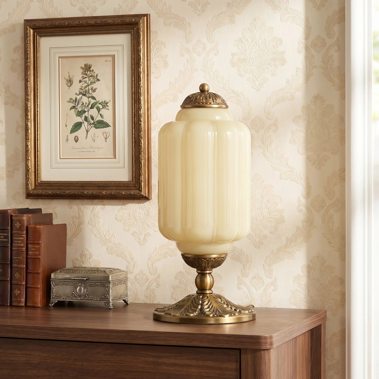 lumi eloise tafellamp in frans retro-stijl, crèmekleurig glas met structuur