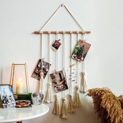 Macramé wandhanger fotodisplayhouder