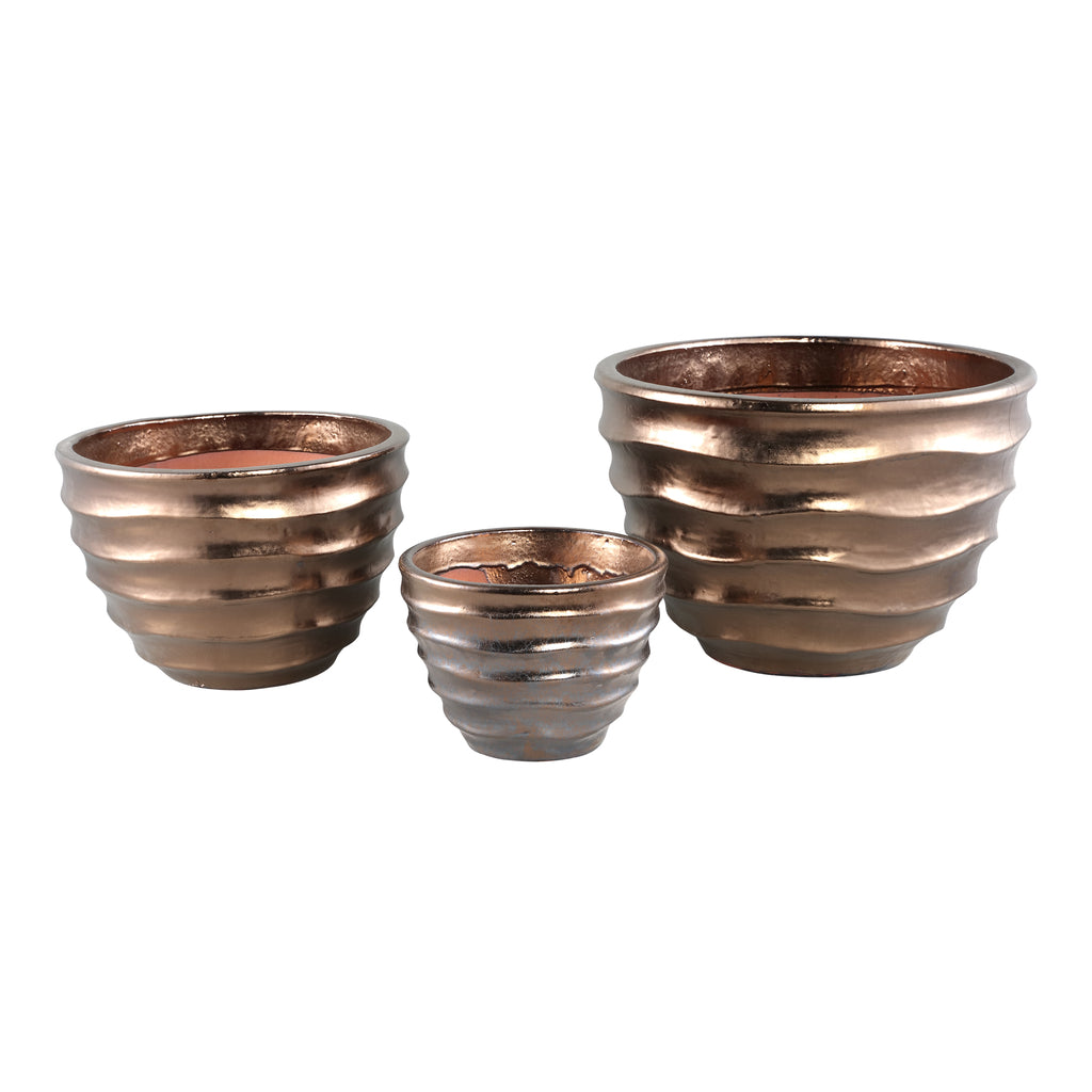 alyshia bronze ceramic round pot with wavy lines sv3