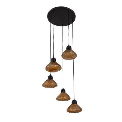 Anna Brown glass pendant lamp with texture and 5 large lamps.