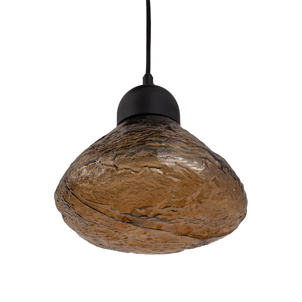 anna brown glass pendant lamp with texture and 5 large lamps.