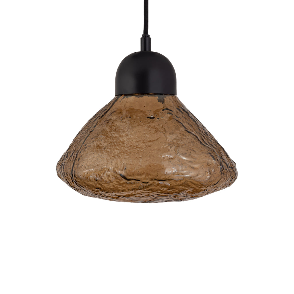 anna brown glass pendant lamp with texture and 5 large lamps.