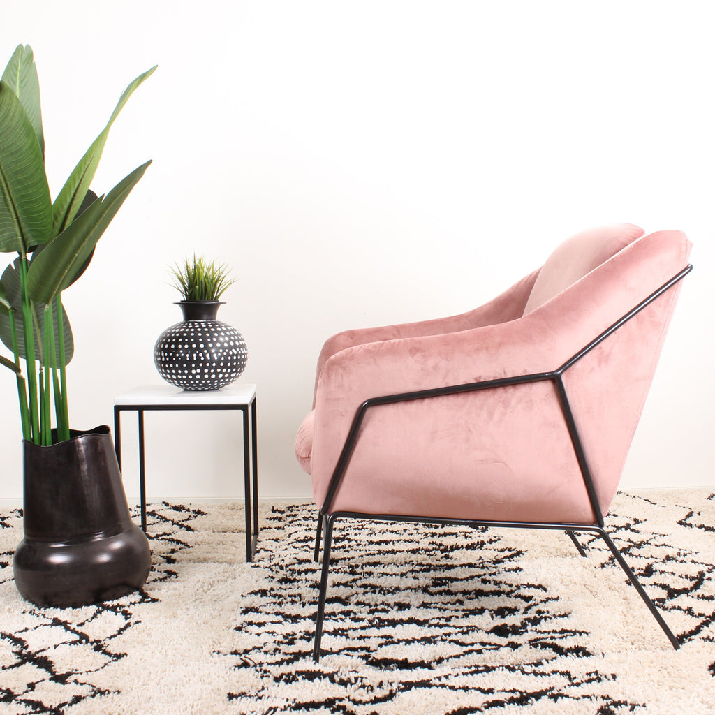 antonio fauteuil fluweel roze