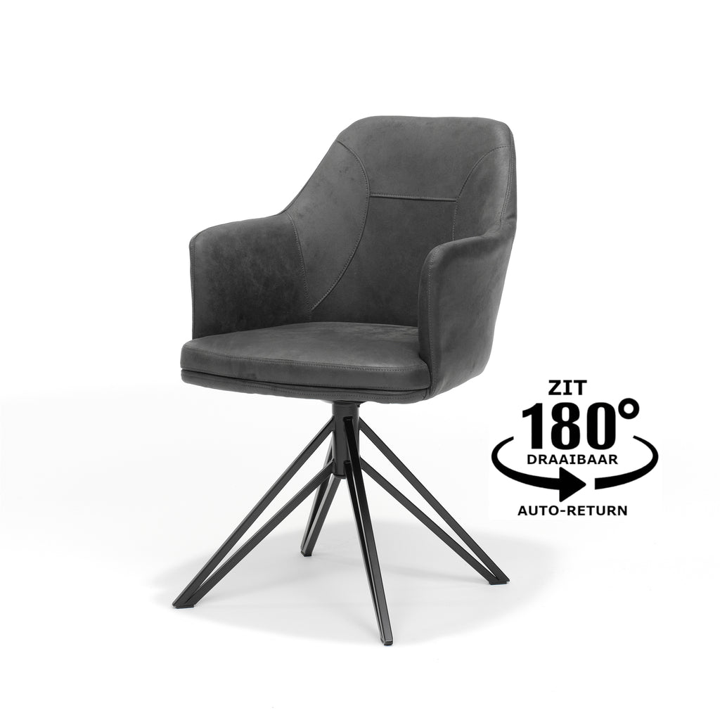 calvin armchair with swivel base in black fabric soft anthracite