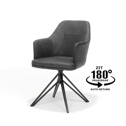 Calvin armchair with swivel base in black Fabric Soft Anthracite