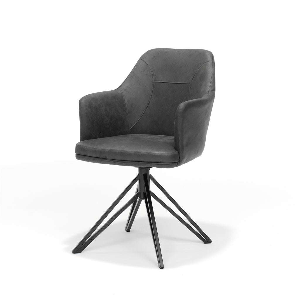 calvin armchair with swivel base in black fabric soft anthracite