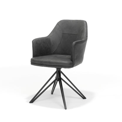 Calvin armchair with swivel base in black Fabric Soft Anthracite