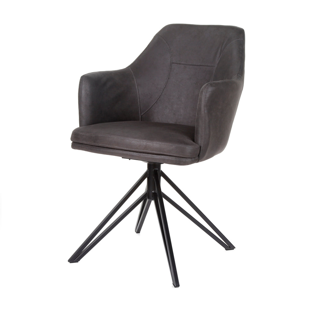 calvin armchair with swivel base in black fabric soft anthracite