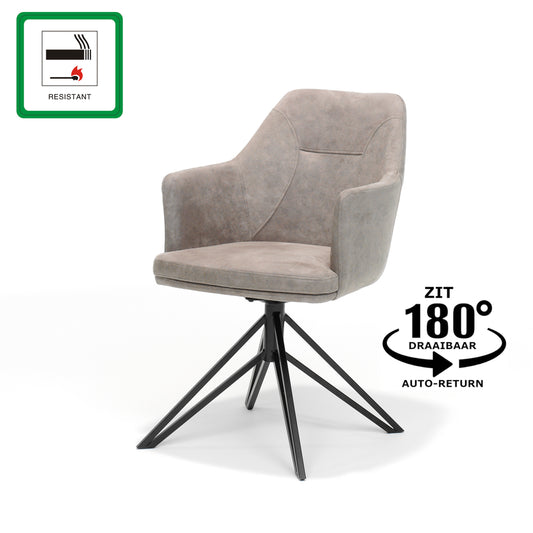 Calvin armchair with swivel base in black fabric UKFR Soft Pebble