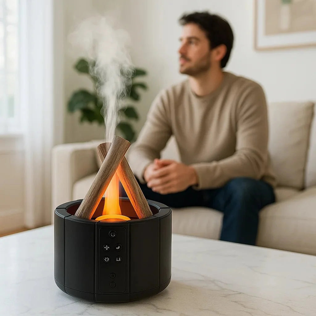 Aromadiffuser naast de afstandsbediening voor eenvoudige bediening
